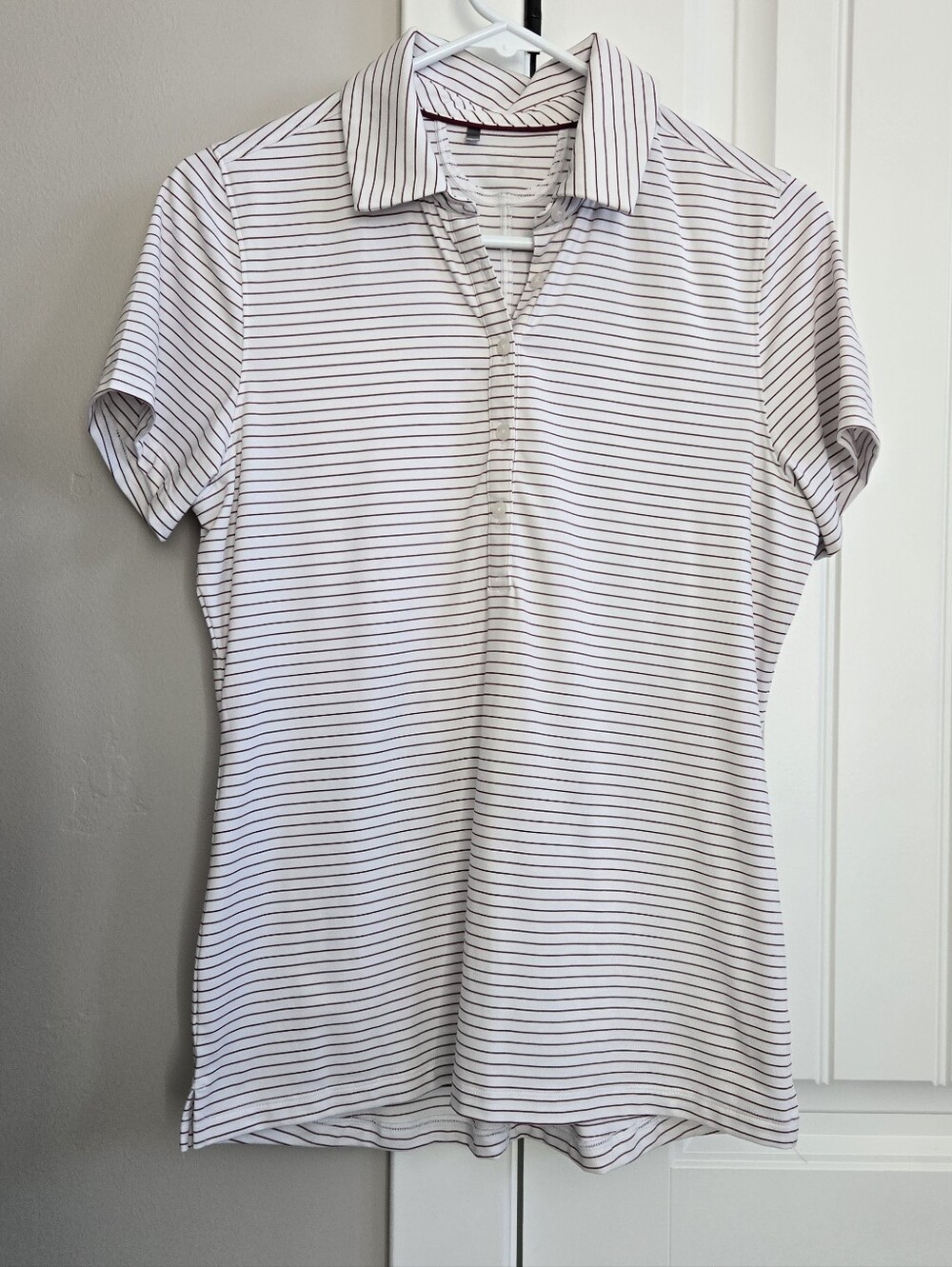 Under Armour White Polo Tee with Thin Maroon Stripes